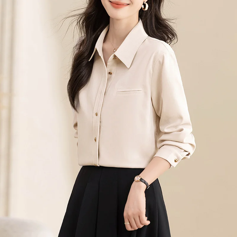Woherb Add Thick Grinding Hair Long Sleeve Shirt Female Autumn Winter New French Temperament Fold Wear Shirt Loose Casual Coat Jacket-Outfit Ideas