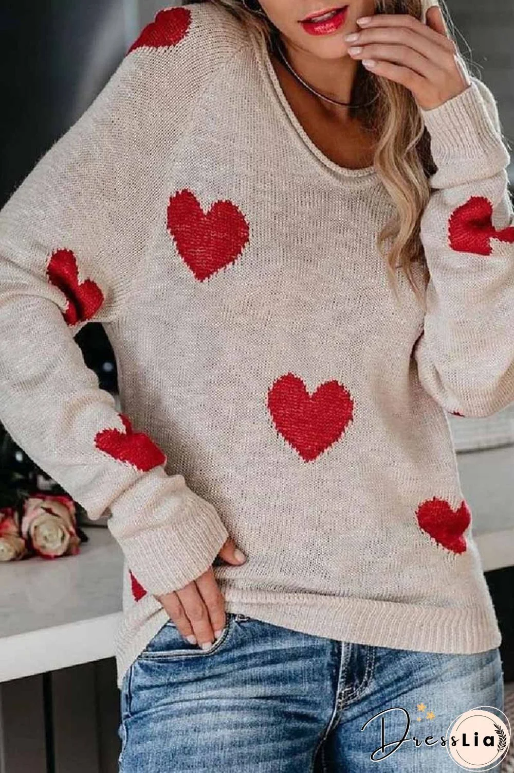 Loose V-Neck Love Knitted Sweater(5 Colors)