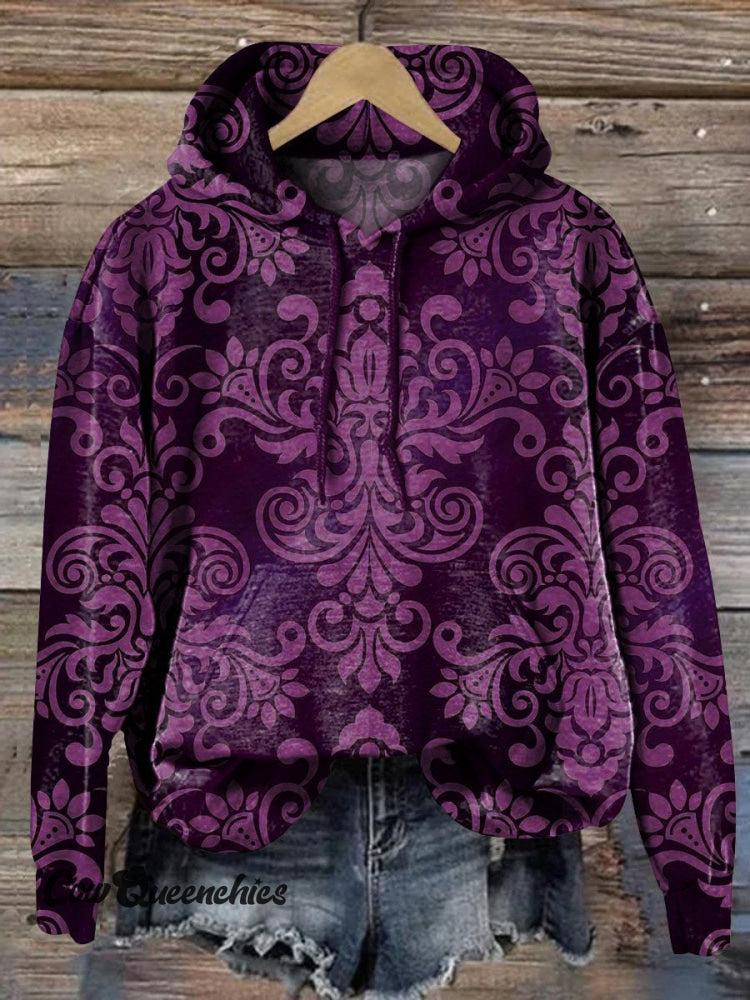 Vintage Floral Pattern Printed Casual Hoodie Sweatshirt Multicolor / S