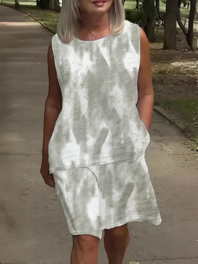 Spring And Summer Women's Casual Fashion Street Clothing Sleeveless Round Neck Top And Loose Shorts Two-Piece Set, Women's Two-Pcs Set Outfits, For Shopping, Outing, Traveling