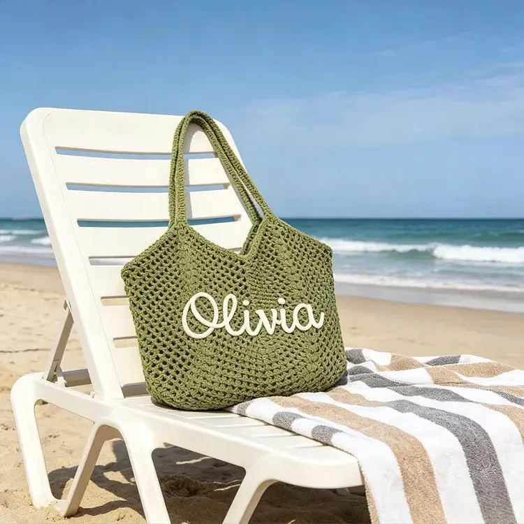 Personalised Straw Knitted Beach Bag and Crochet Tote - Unique Bridesmaid Gift Bags, Travel Wedding Favor, Bachelorette Trip Present