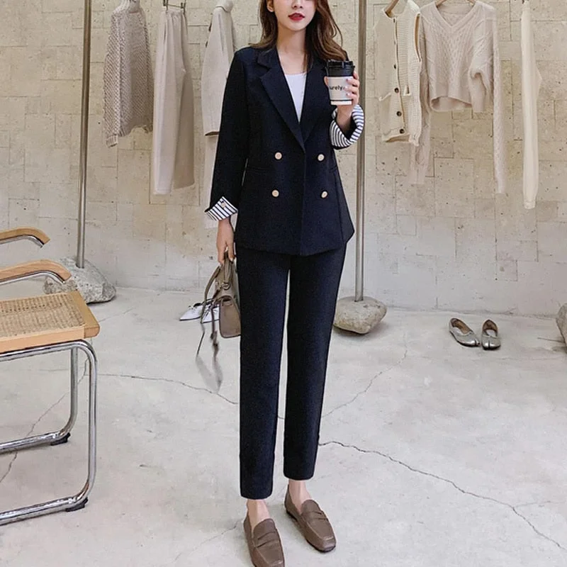 New Fashion Spring Summer Women Office Lady Slim Blazer Pants Two-Piece Set Suits Female