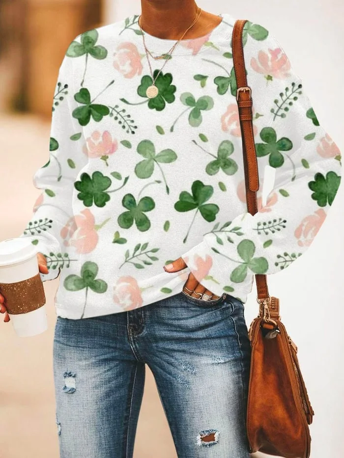 Women's St. Patrick's Day Clover Print Casual Sweatshirt
