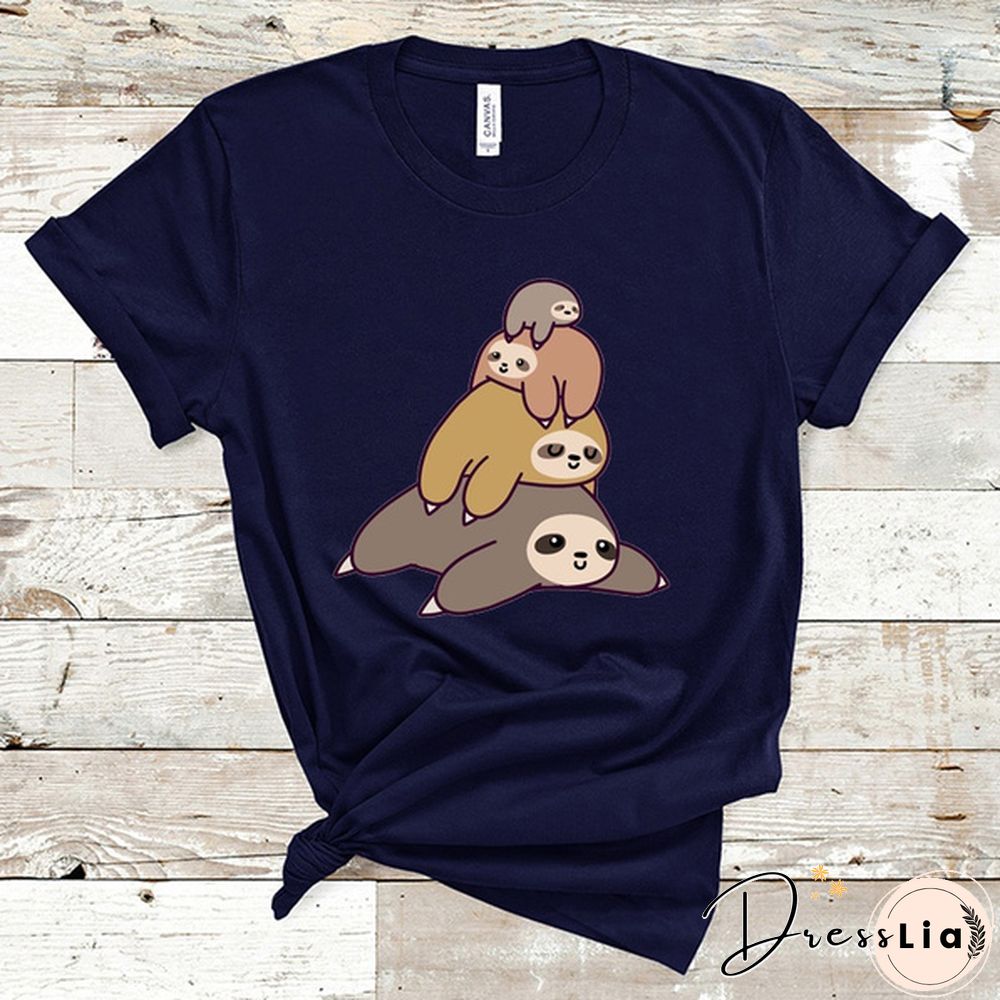 Funny sloth graphic print short sleeve Round-neck t-shirt fashion women men summer casual