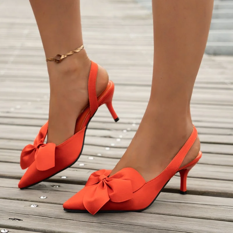 Tanguoant Tanguoant Heel Sandals Women 2024 Summer Pointed Fashion Bow Baotou Back Empty Thin Heel Fashion Women's Shoes