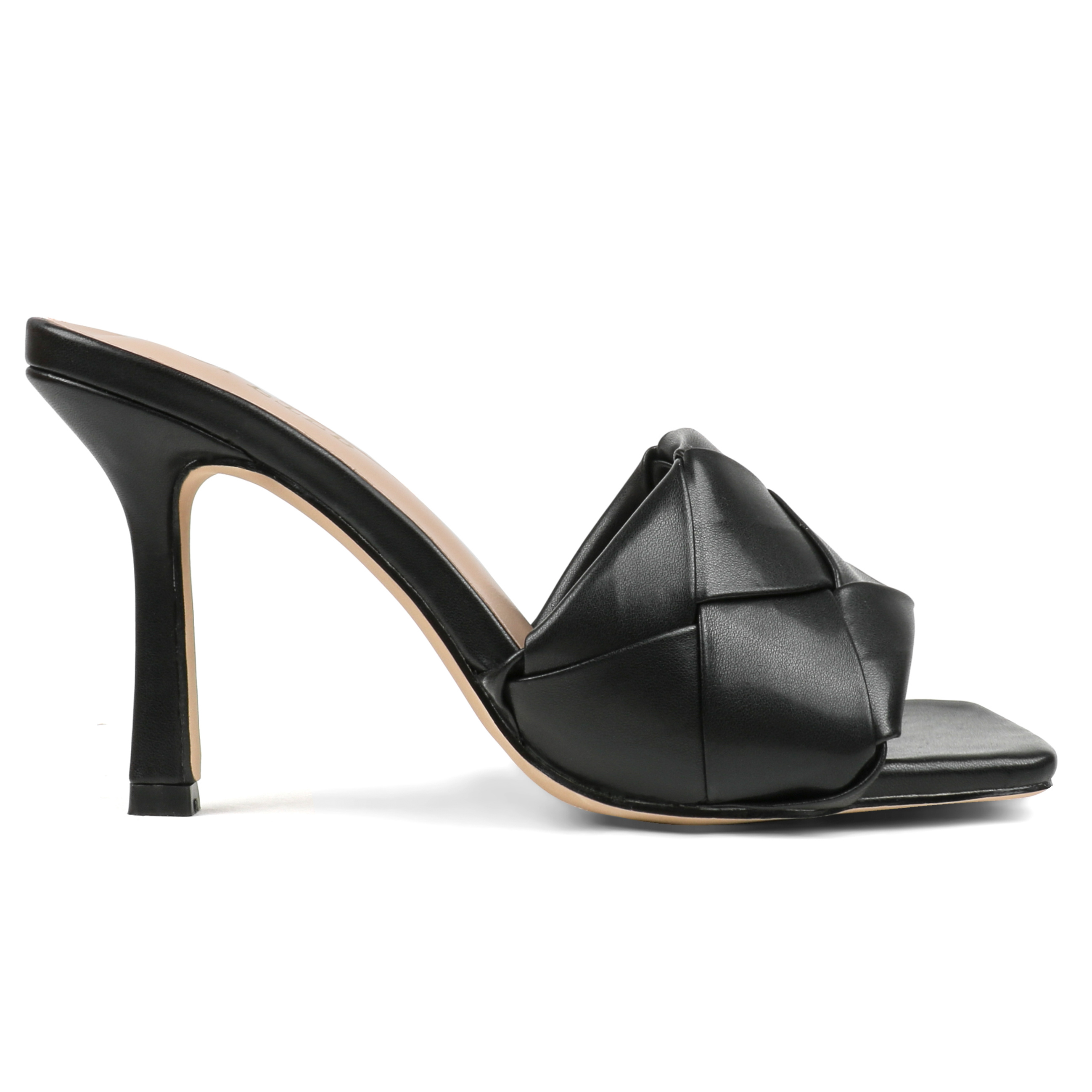 90mm Women's Square Open Toe Sandals Stiletto Heeled Woven Mule Sandals Quilted Backless Classic Daily Slippers-vocosishoes