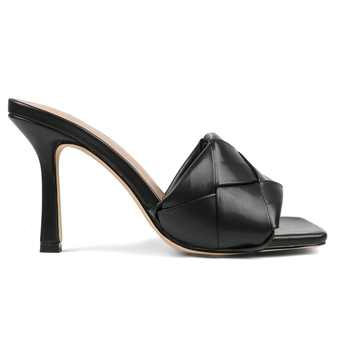 90mm Women's Square Open Toe Sandals Stiletto Heeled Woven Mule Sandals Quilted Backless Classic Daily Slippers-vocosishoes