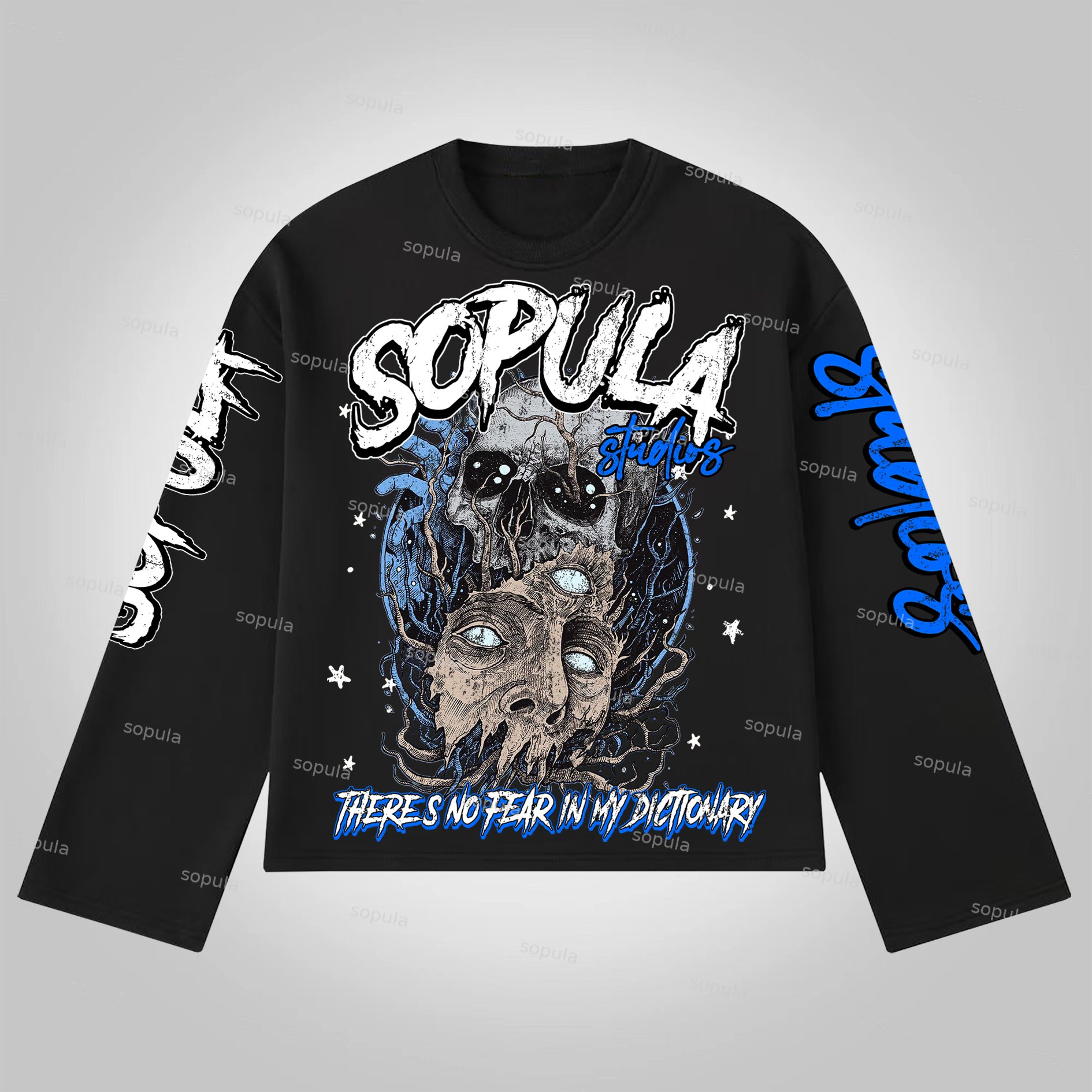 Sopula Skull Human Development Graphic Print Cotton Long Sleeve T-Shirt - SOPULA