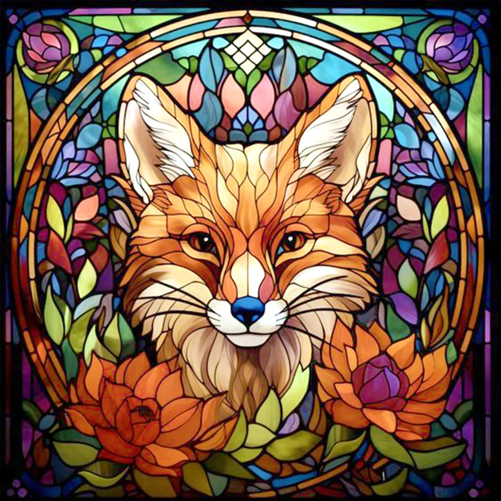 Diamond Painting - Full Round Drill - Stained Glass Fox(Canvas|30*30cm)