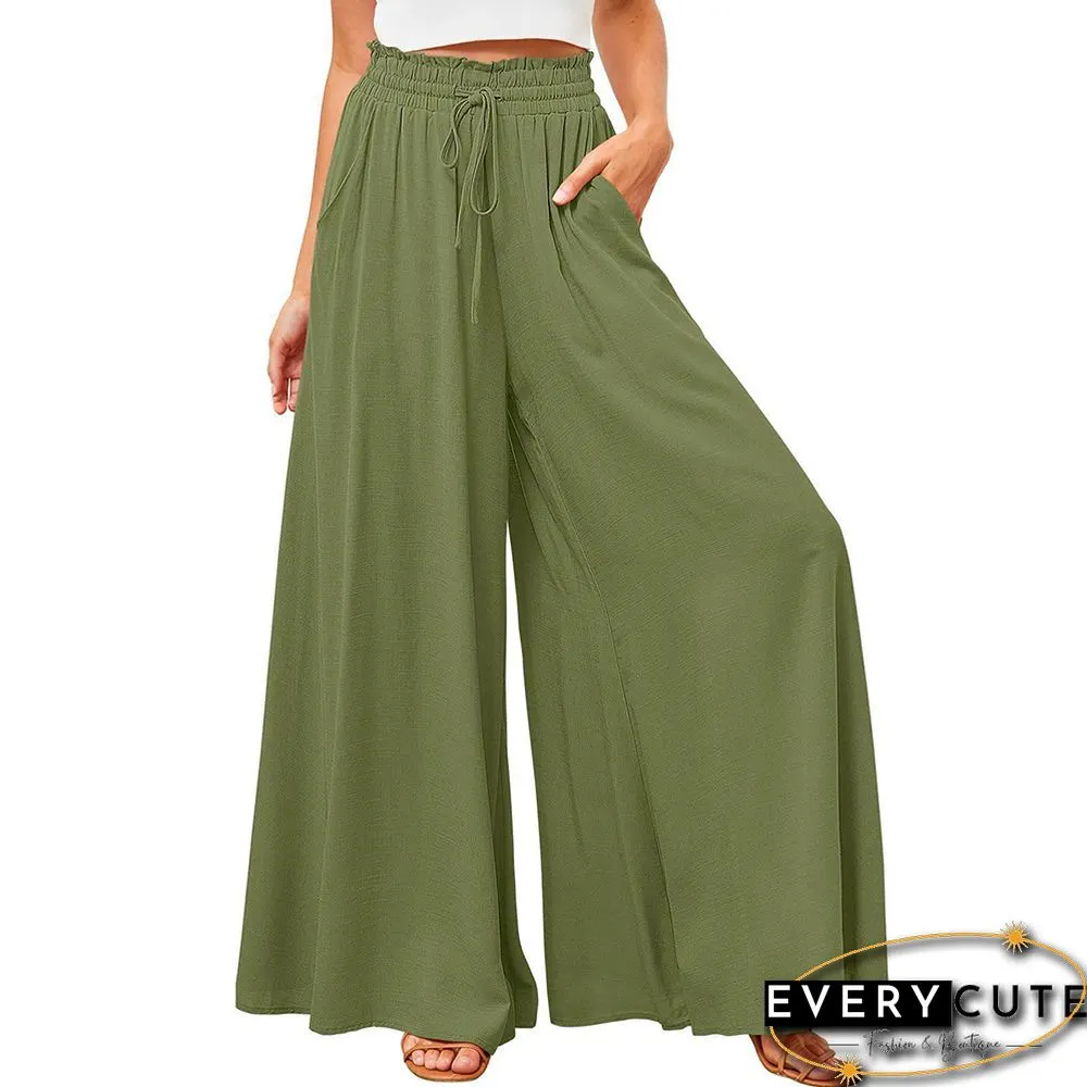 Light Green High Waist Elastic Waistband Long Culottes