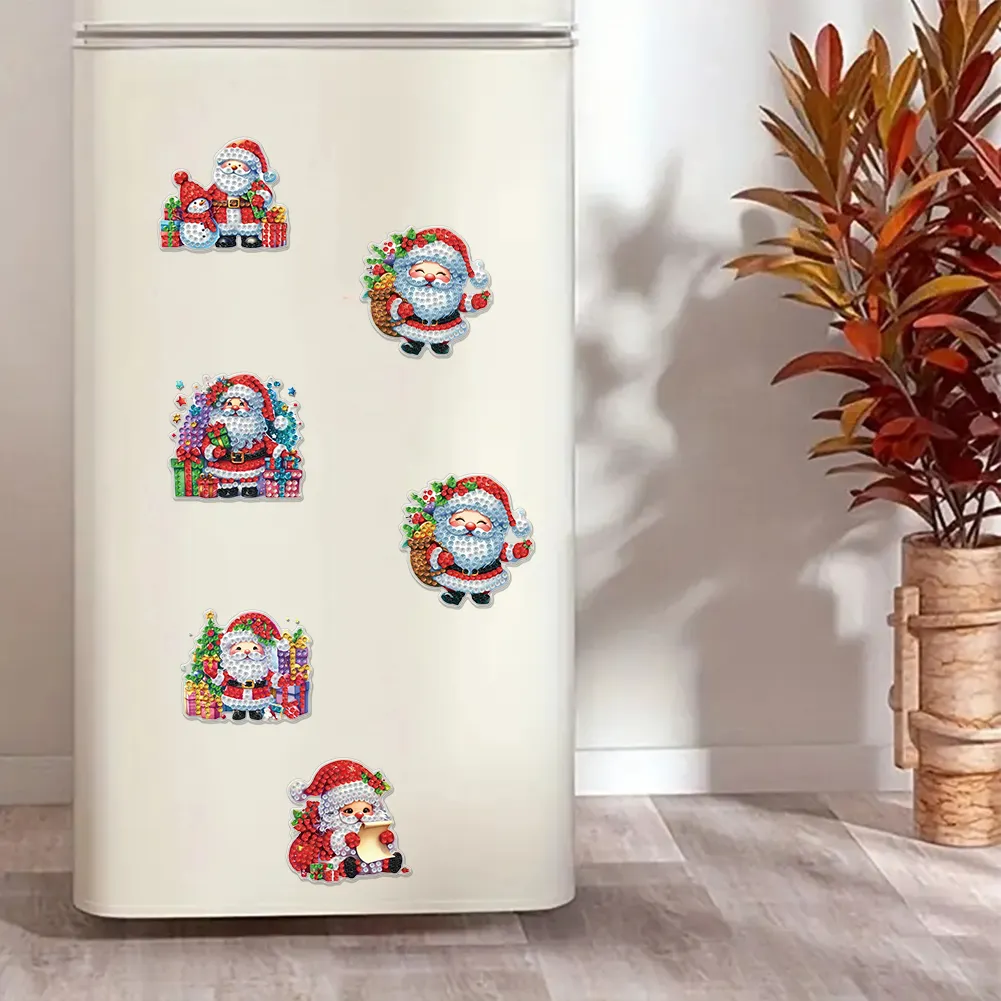 6PCS 2D Flat Xmas DIY Crystal Refrigerator Magnet for Home Decor (Santa Claus)