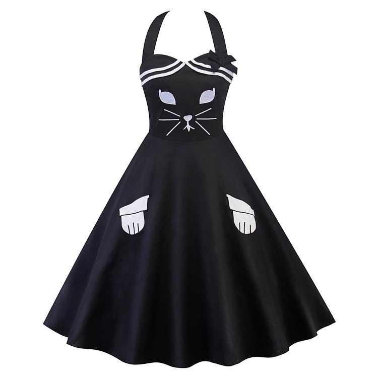 Black Vintage Cat Tube Dress SP13862