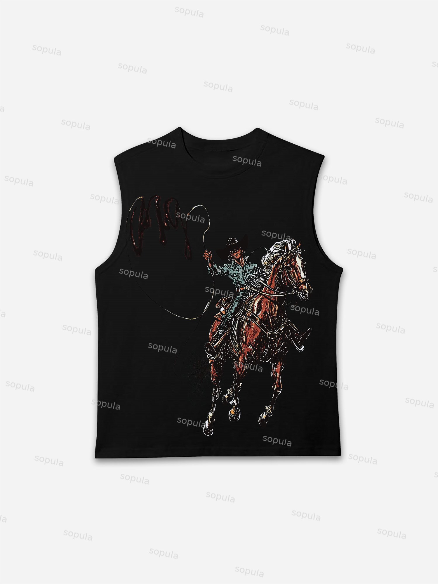 Men's Vintage Western Cowboy Graphic Tank Top
