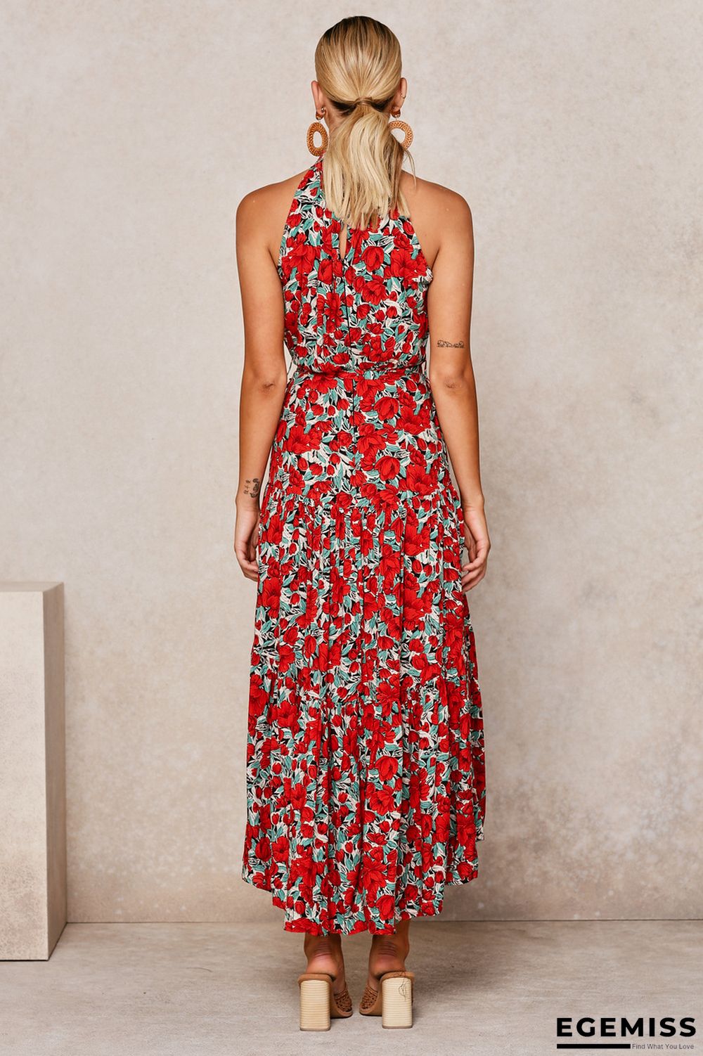 Neck Print Lace-up Dress | EGEMISS