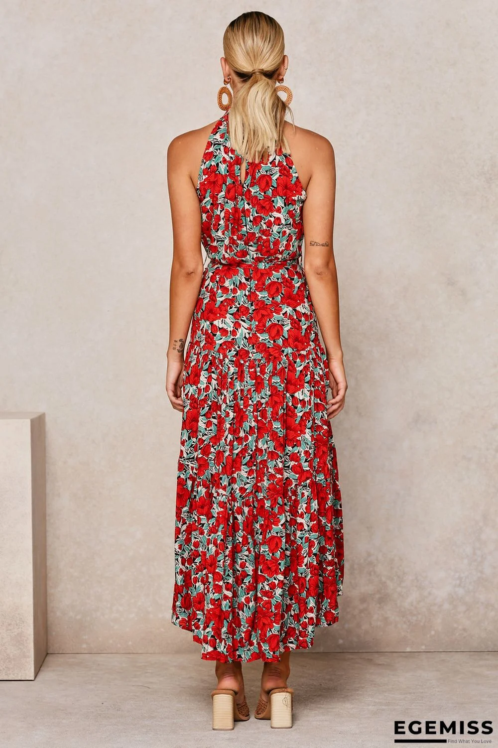 Neck Print Lace-up Dress | EGEMISS