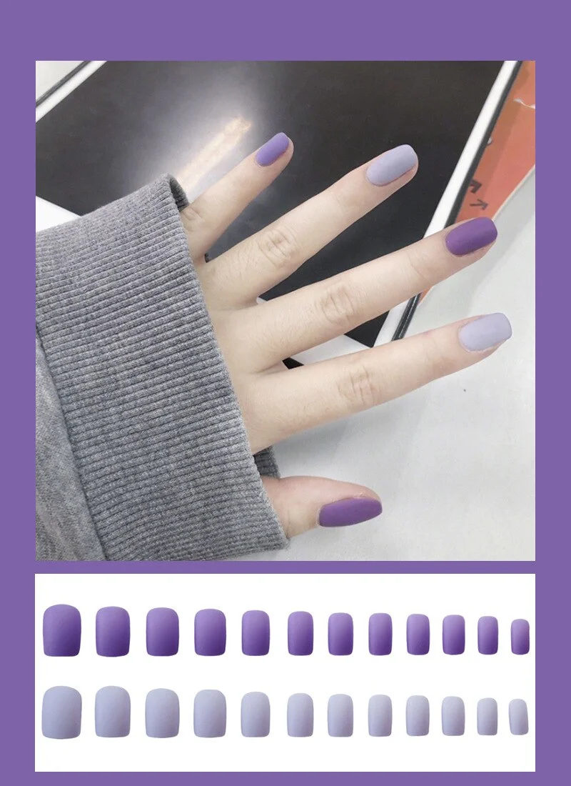 24pcs Dark Coffee Fake Nails Orange And Yellow Two-tone Matte Polish False Nail Patch Round Ballet Nail Tips Glue Wear Manicure-Nail Inspo