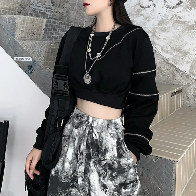 Small design sense zipper off-shoulder long-sleeved sweater women's clothing Techwear Shop