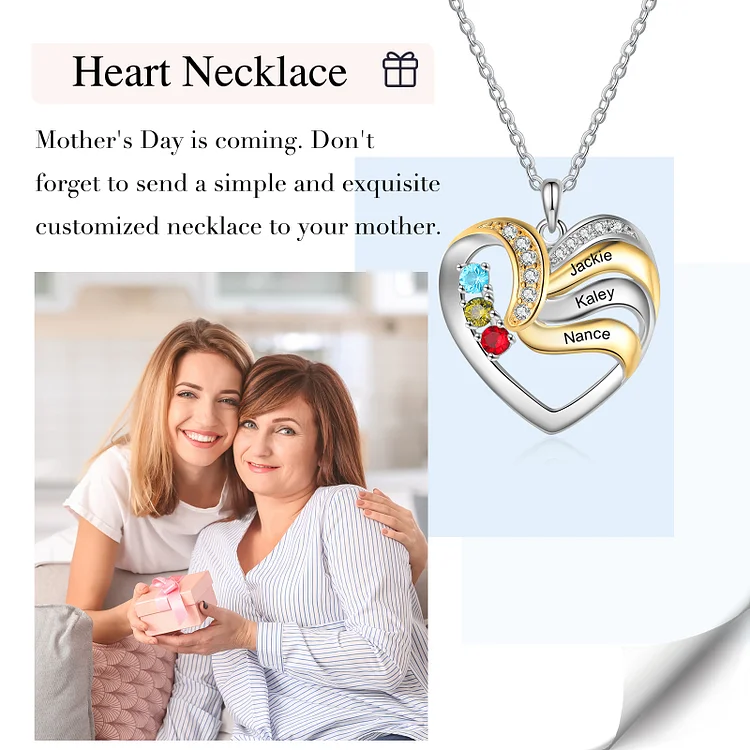 Personalized Mothers Charm Necklace with Floating Hearts for Three Children