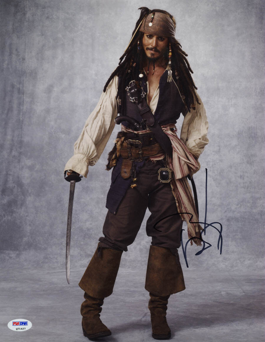 Johnny Depp SIGNED 11x14 Photo Poster painting Captain Jack Pirates of the Caribbean PSA/DNA