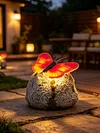 Solar Butterfly Garden Statue Waterproof Imitation Stone Landscape Light for Outdoor Yard Patio Decor for Women Mom Grandma