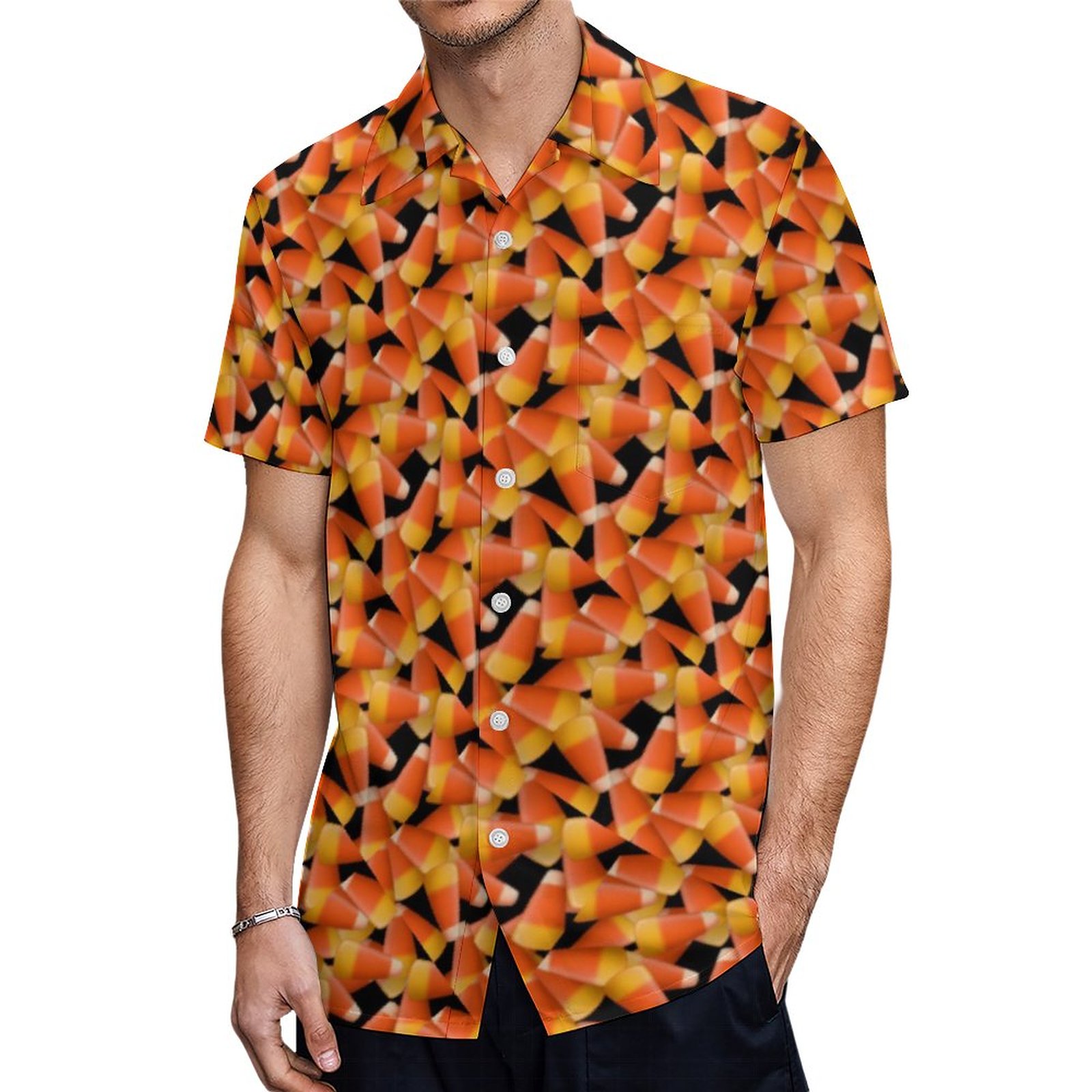 Candy Corn All Over Print Hawaiian Shirt Mens Button Down Plus Size Tropical Hawaii Beach Shirts