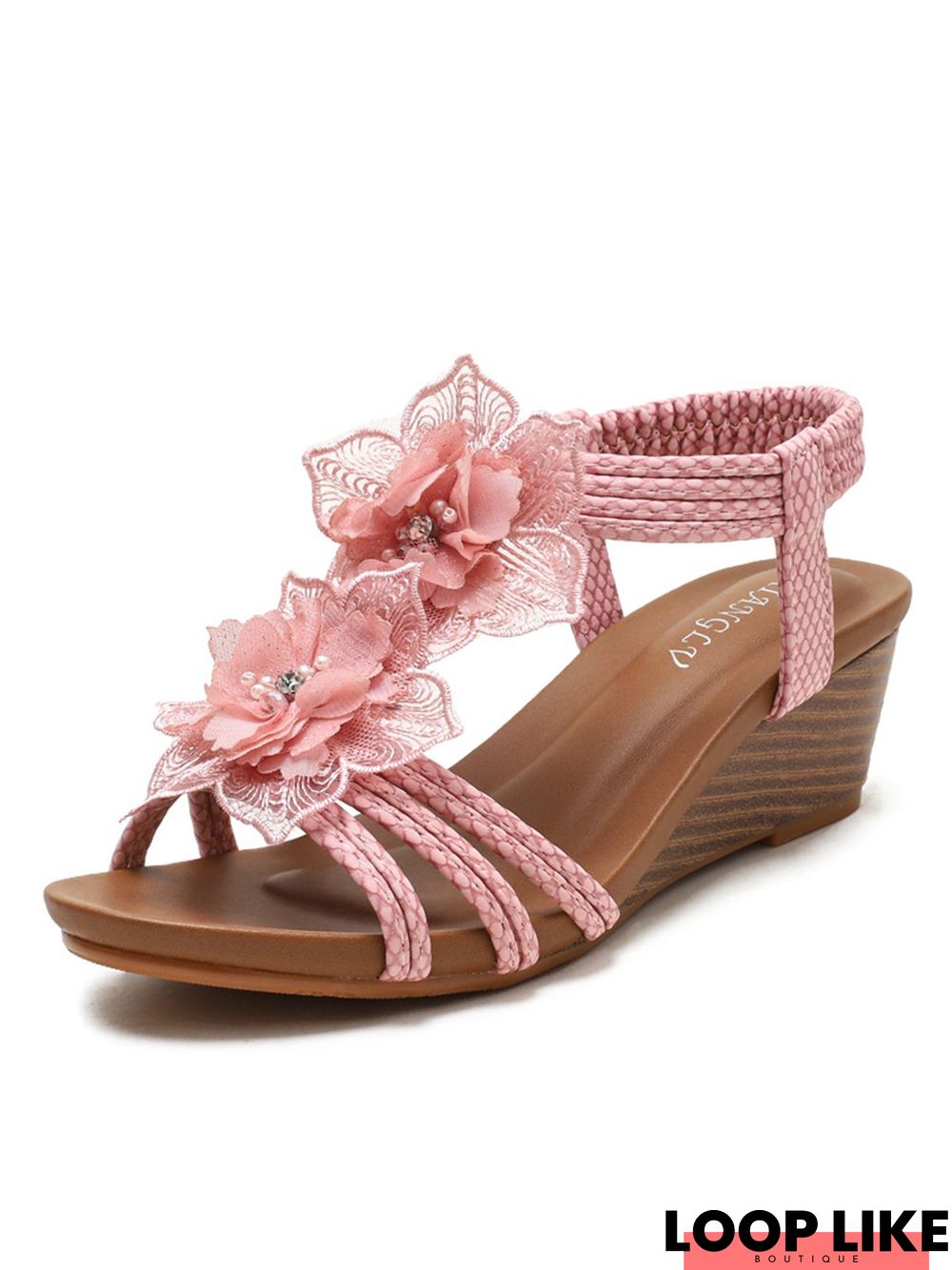 Boho Beige Butterfly Cotton Fabric Wedge Heels Slide Sandals