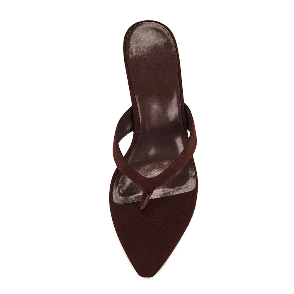 Brown Pointed Toe Stiletto Heel Slip On Flip Flops Mules for Women