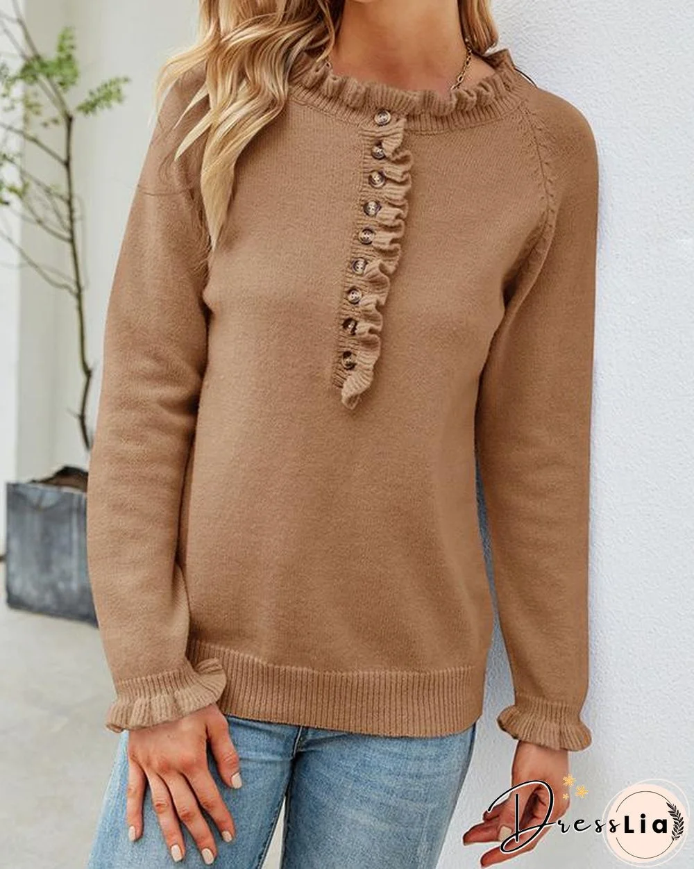 Pullover Button Round Neck Sweater