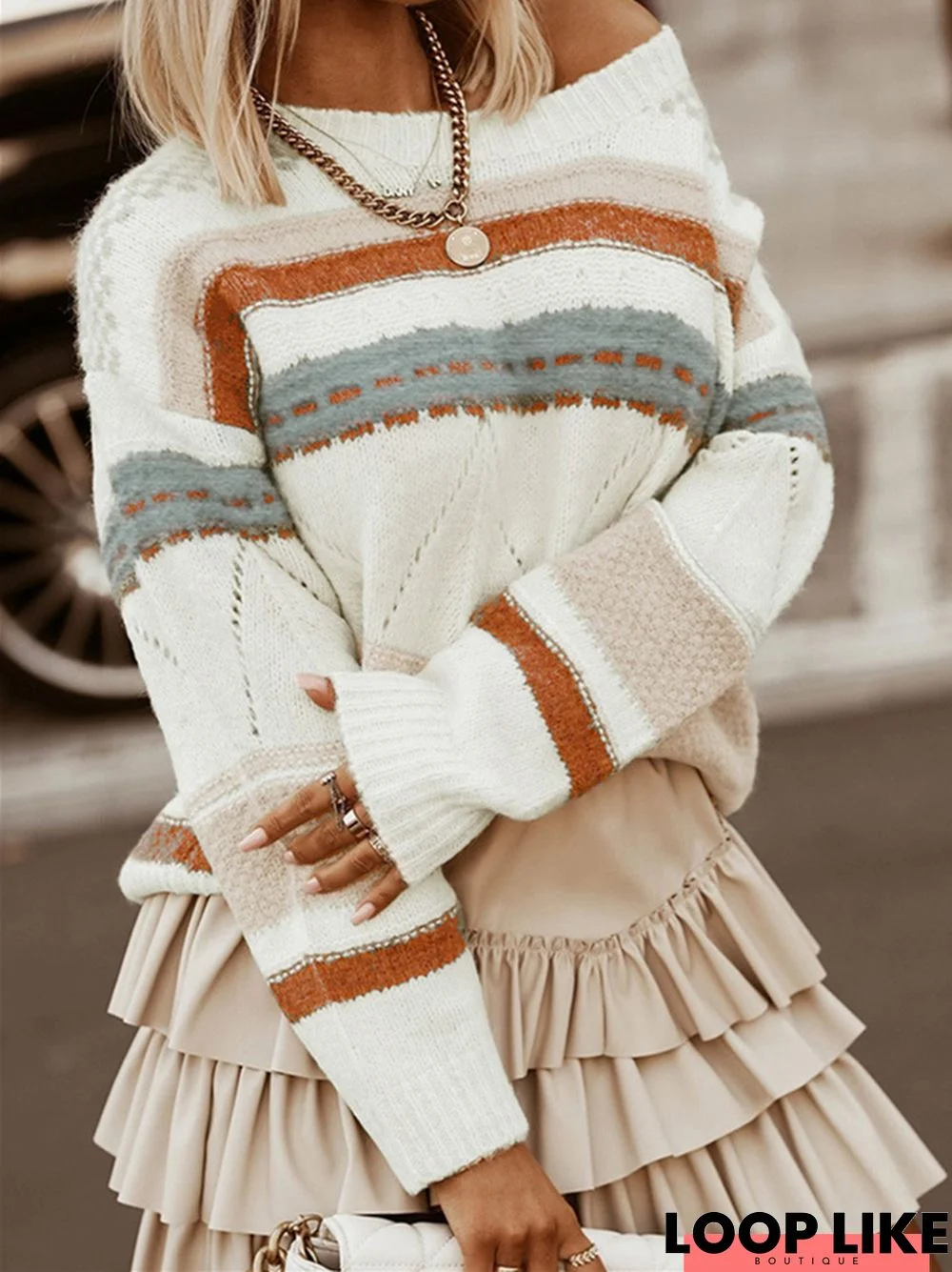 Casual Striped Multicolor Pullover Sweater