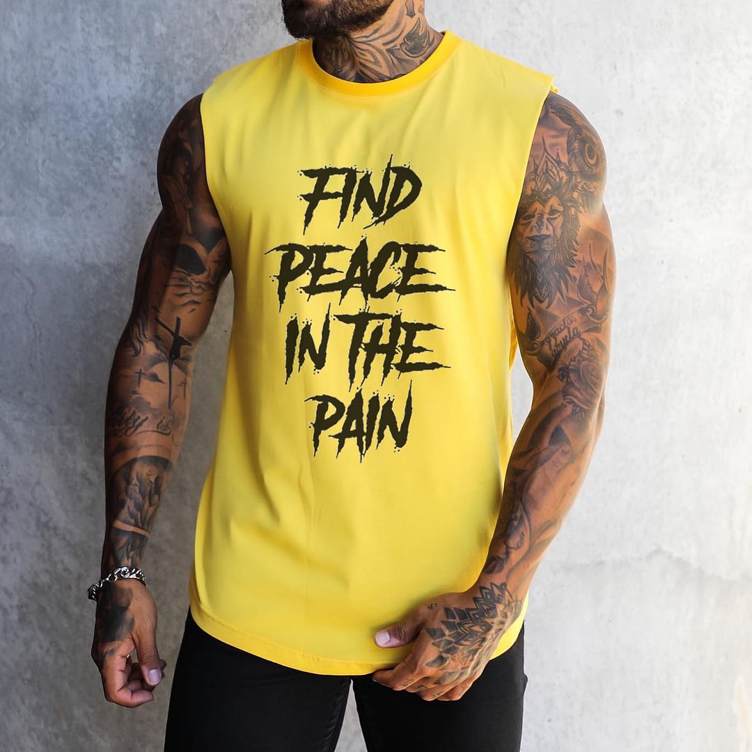 Find Peace In The Pain Print Sleeveless T-shirt、、URBENIE