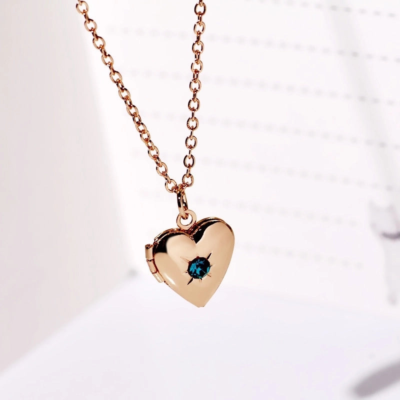 Titanium Steel Copper 18K Gold Plated Rose Gold Plated White Gold Plated Plating Inlay Heart Shape Rhinestones Locket Necklace