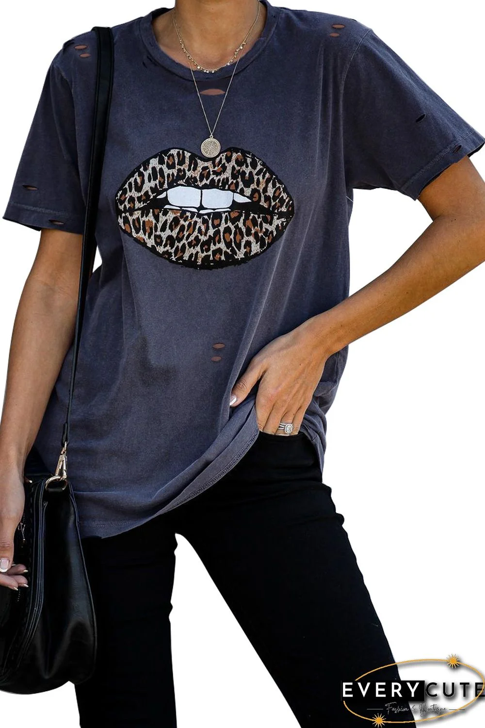 Leopard Lip Distressed Cotton Tee