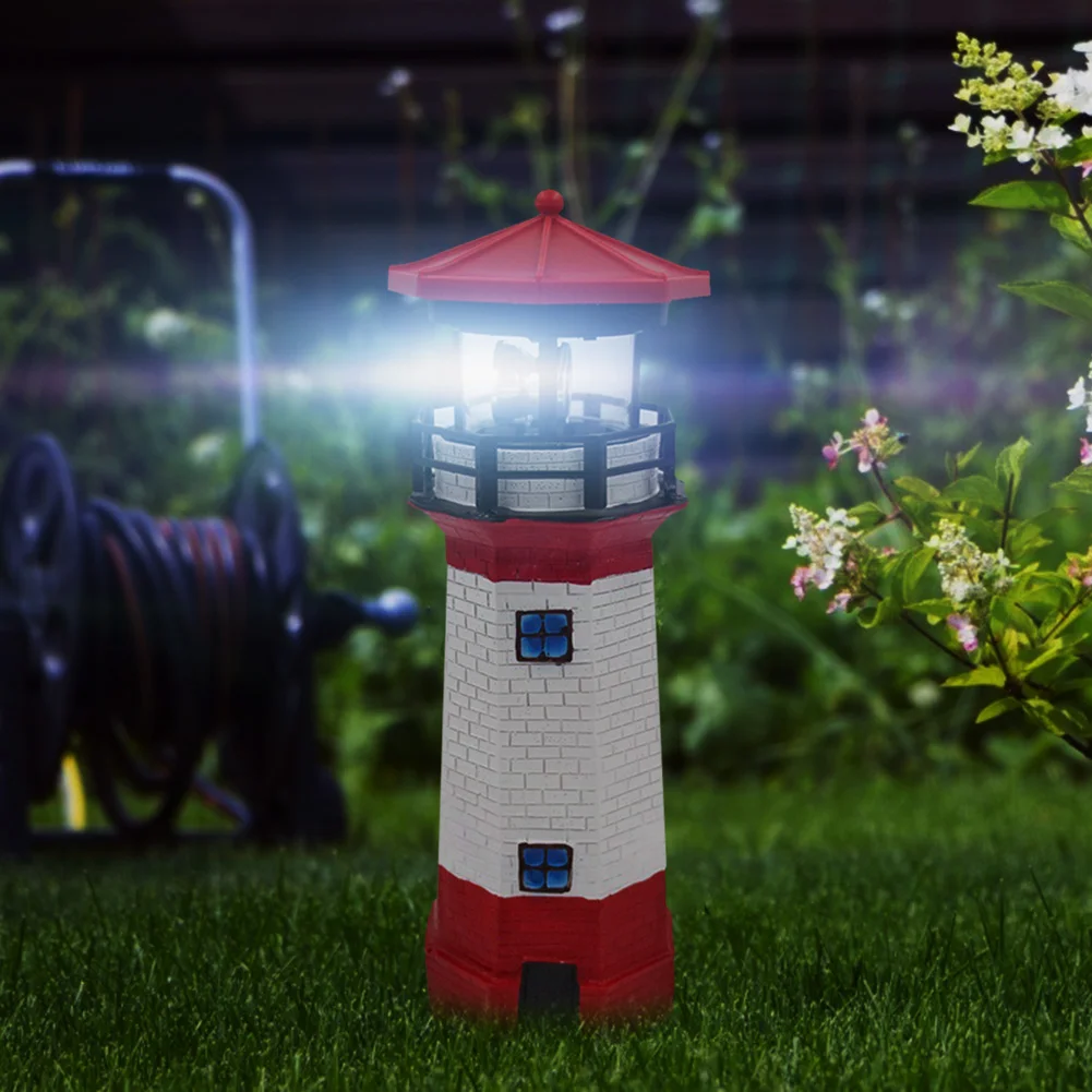 Lighthouse Solar LED Light Garden Outdoor Smart Sensor Rotating Lamp (Red)