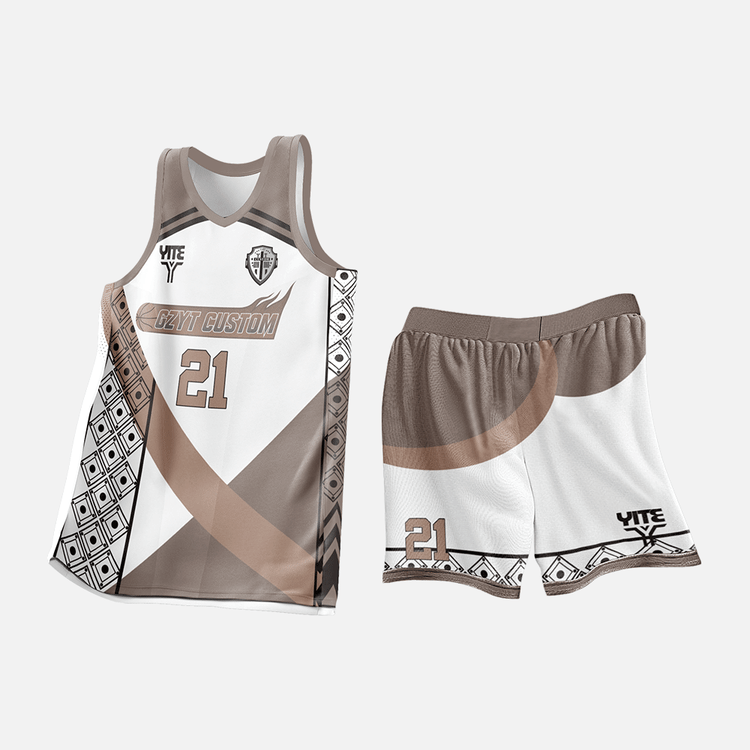 YITE | XL25-009- White And Brown Basketball Uniforms
