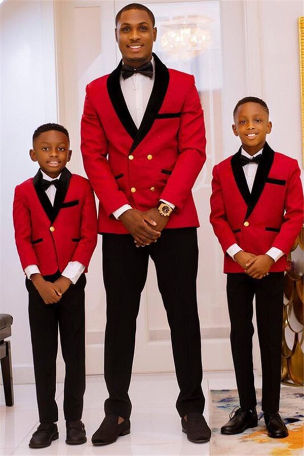 Fabulous Best Fitted Red Double Breasted Wedding Suits With Black Lapel | Ballbellas Ballbellas