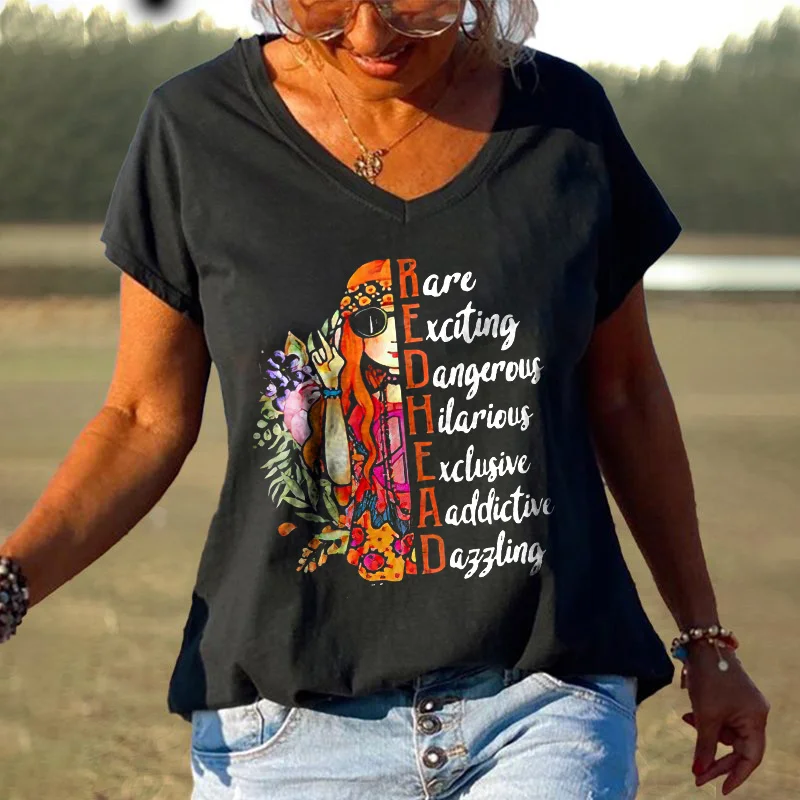 Rare Exciting Dangerous Hilarious Exclusive Dazzling Printed V-neck T-shirt