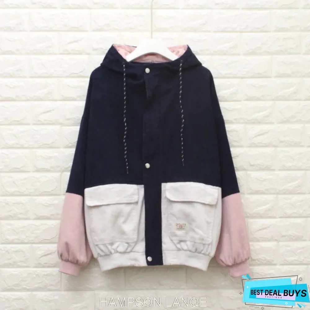Women matching jacket coat hooded corduroy baseball clothing casual jacket