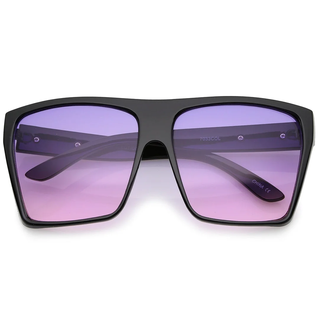 Oversize Flat Top Metal Temple Accent Gradient Lens Square glasses 62mm