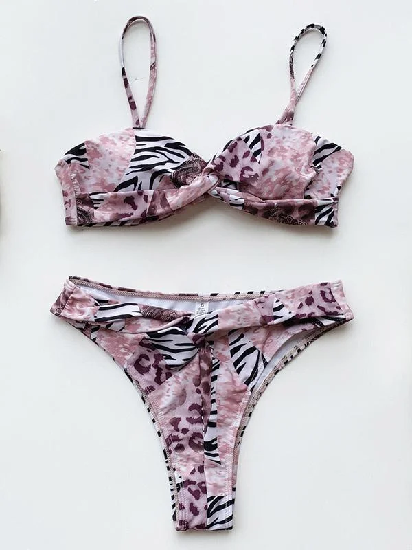 Leopard Print Hollow Split-Joint Split Bikini Swimsuit