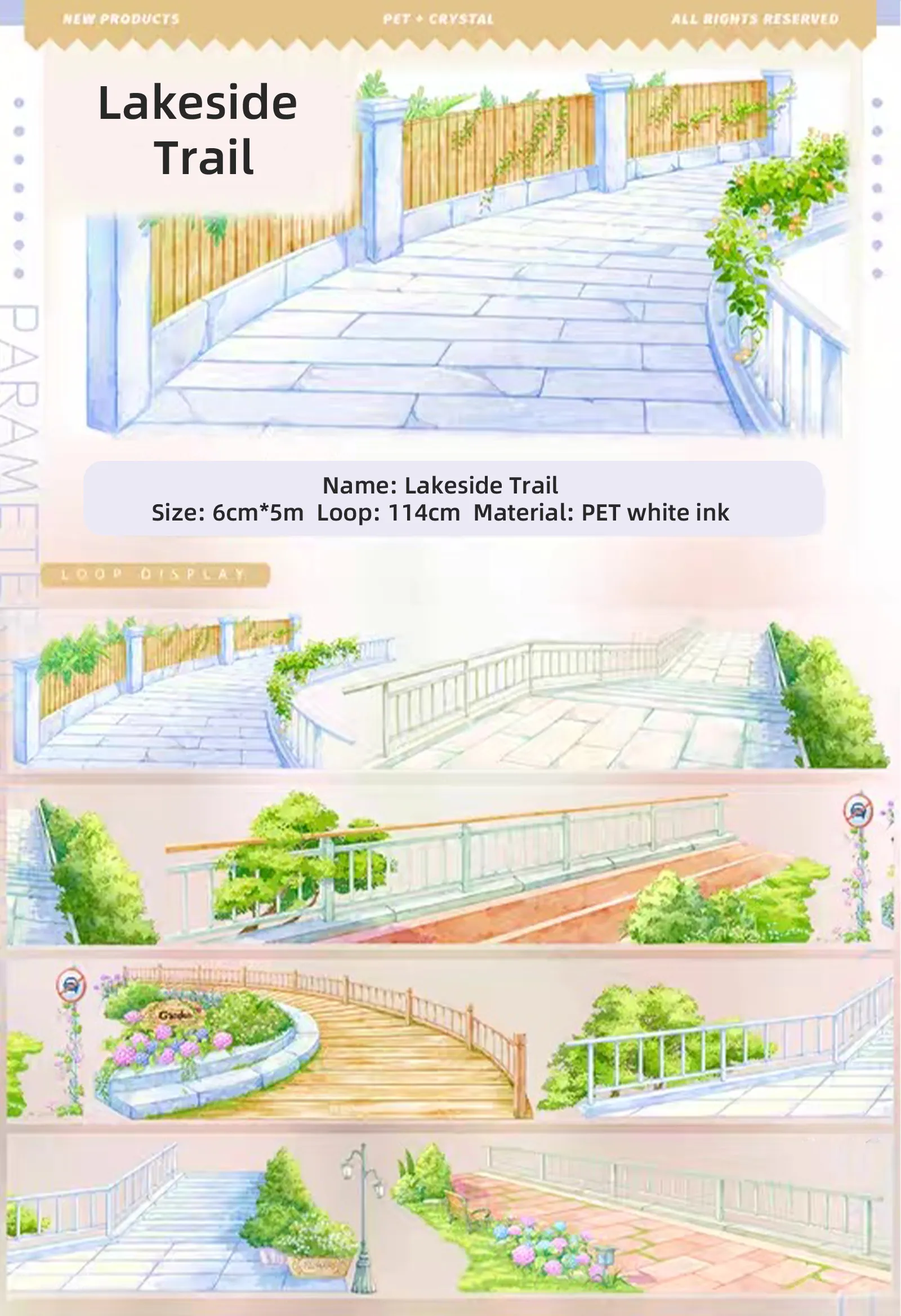 PET 테이프 - 60mm*500cm 호숫가를 따라가는 빈티지 식물 산책로