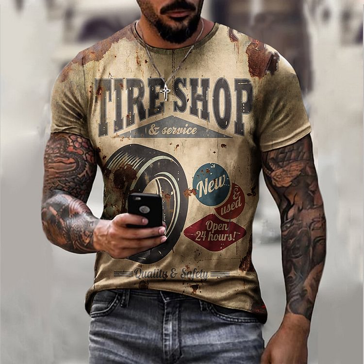 Men's Tire Shop Vintage Print T-Shirt