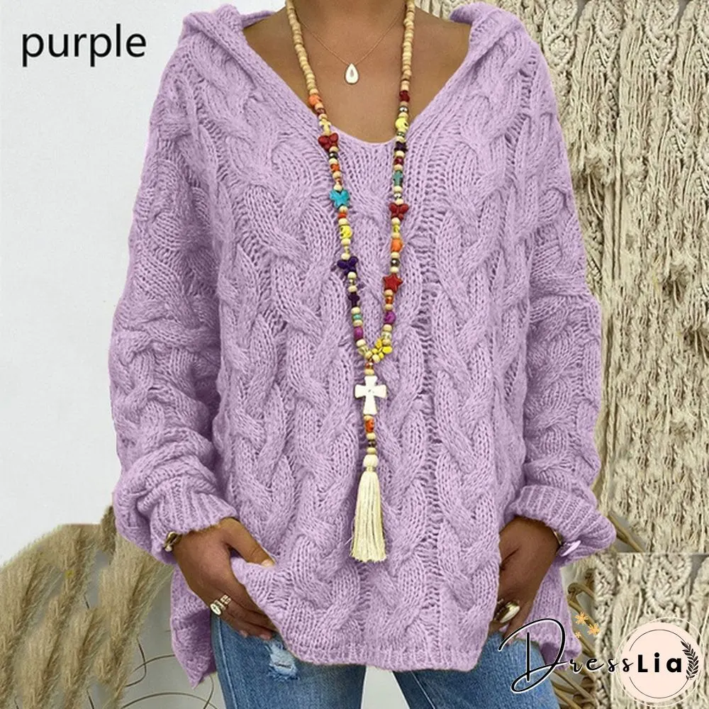 Colors Autumn And Winter New Womens Warm Hooded Long-Sleeved Knitted Sweater Cardigan Plus