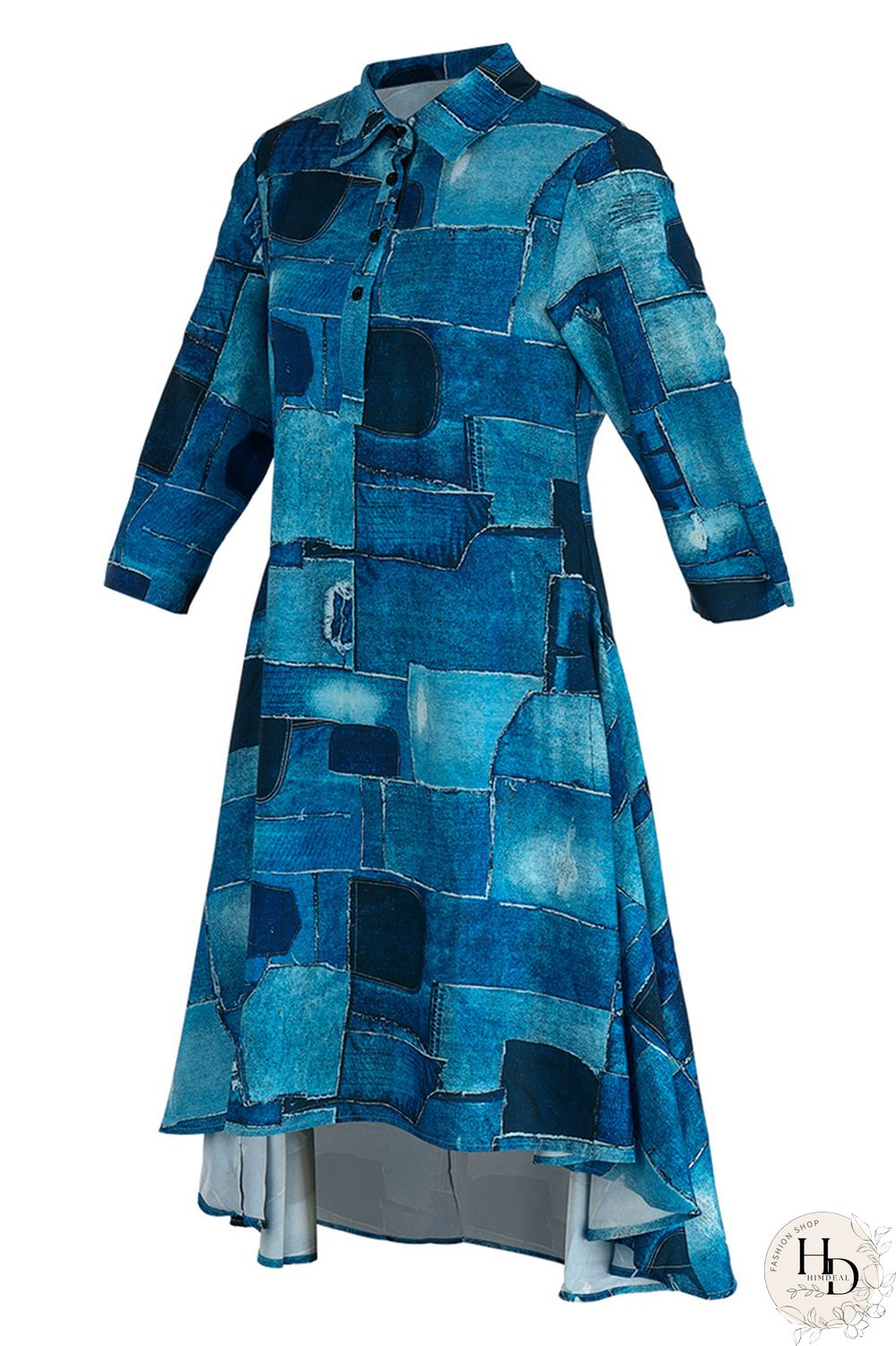 Camouflage Fashion Casual Print Patchwork Turndown Collar Shirt Dress