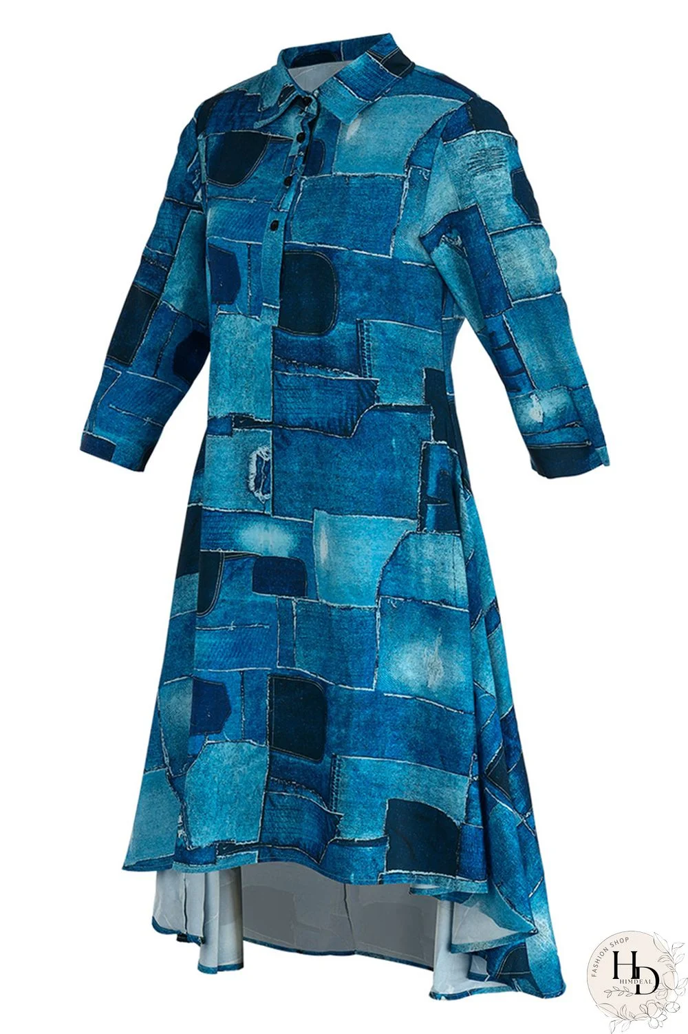 Camouflage Fashion Casual Print Patchwork Turndown Collar Shirt Dress