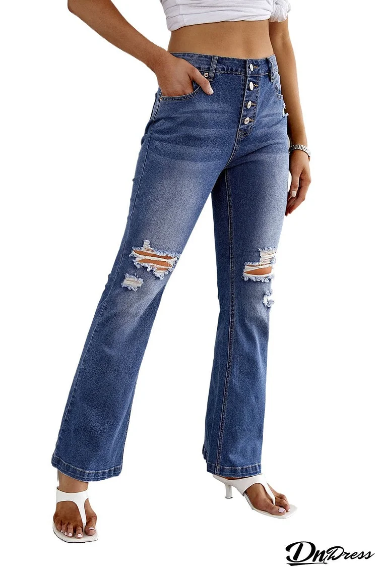 Distressed Flare Bottom Jeans