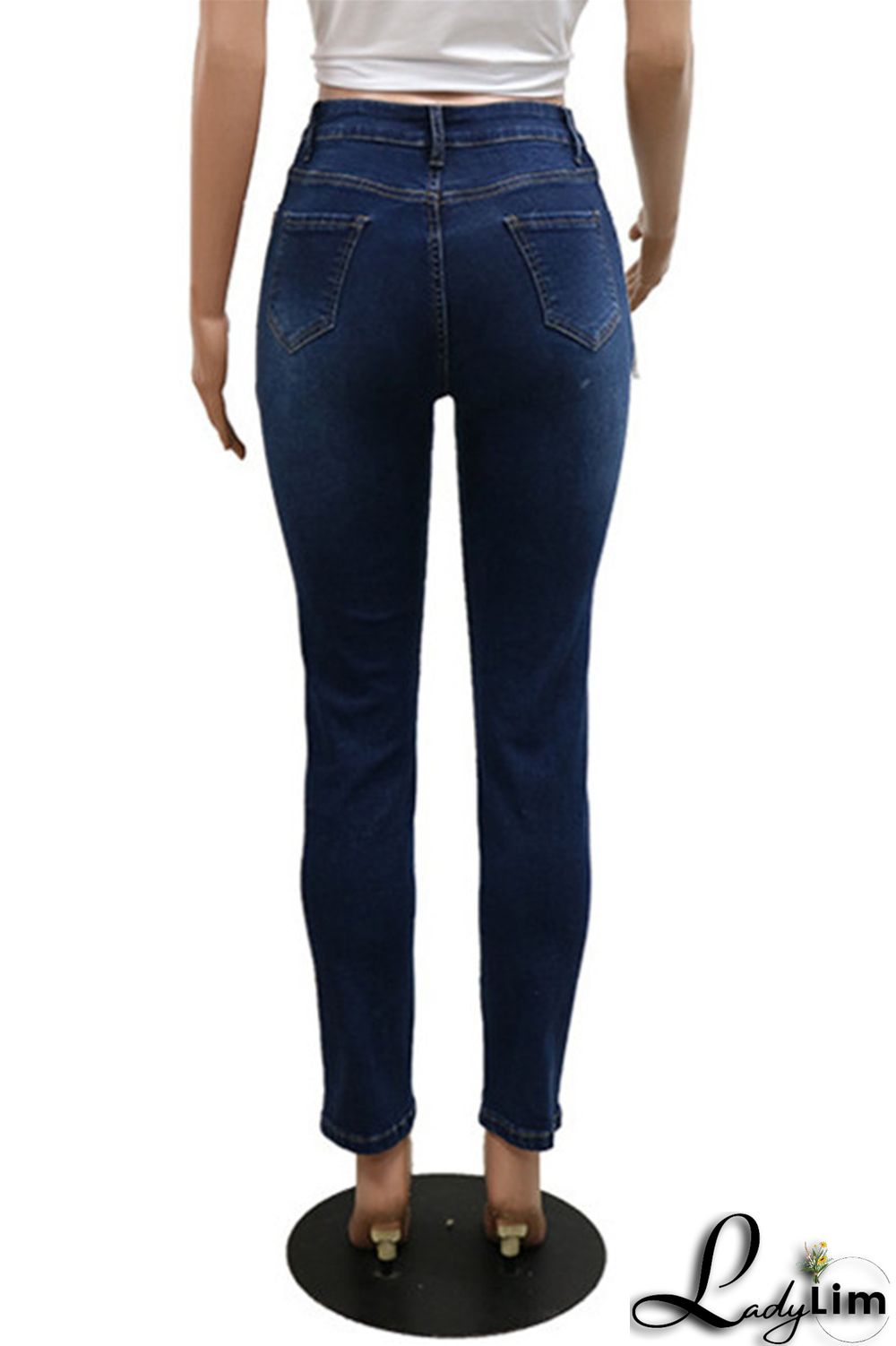 Light Blue Fashion Casual Solid Tassel Patchwork Mid Waist Skinny Denim Jeans