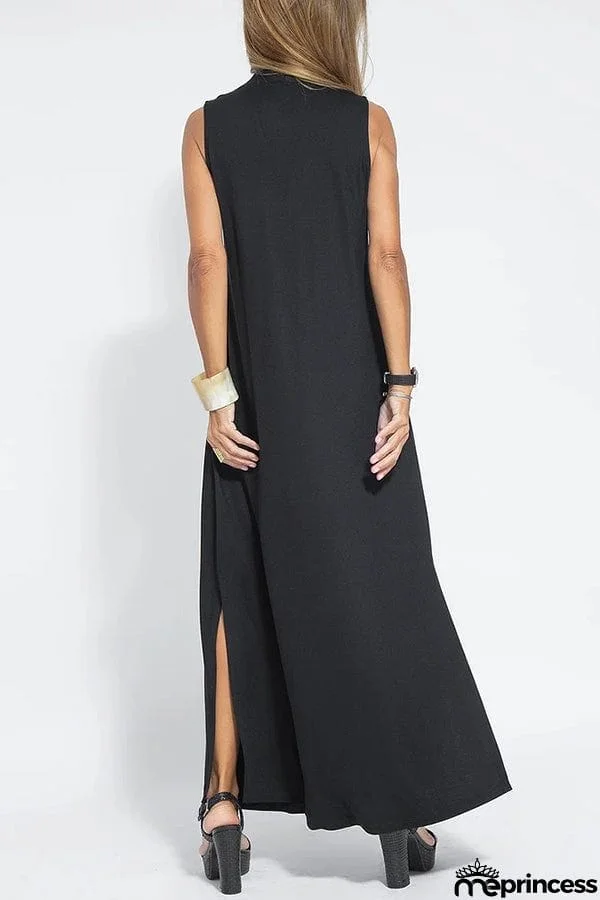 Women Casual Solid Color Sleeveless Maxi Dress