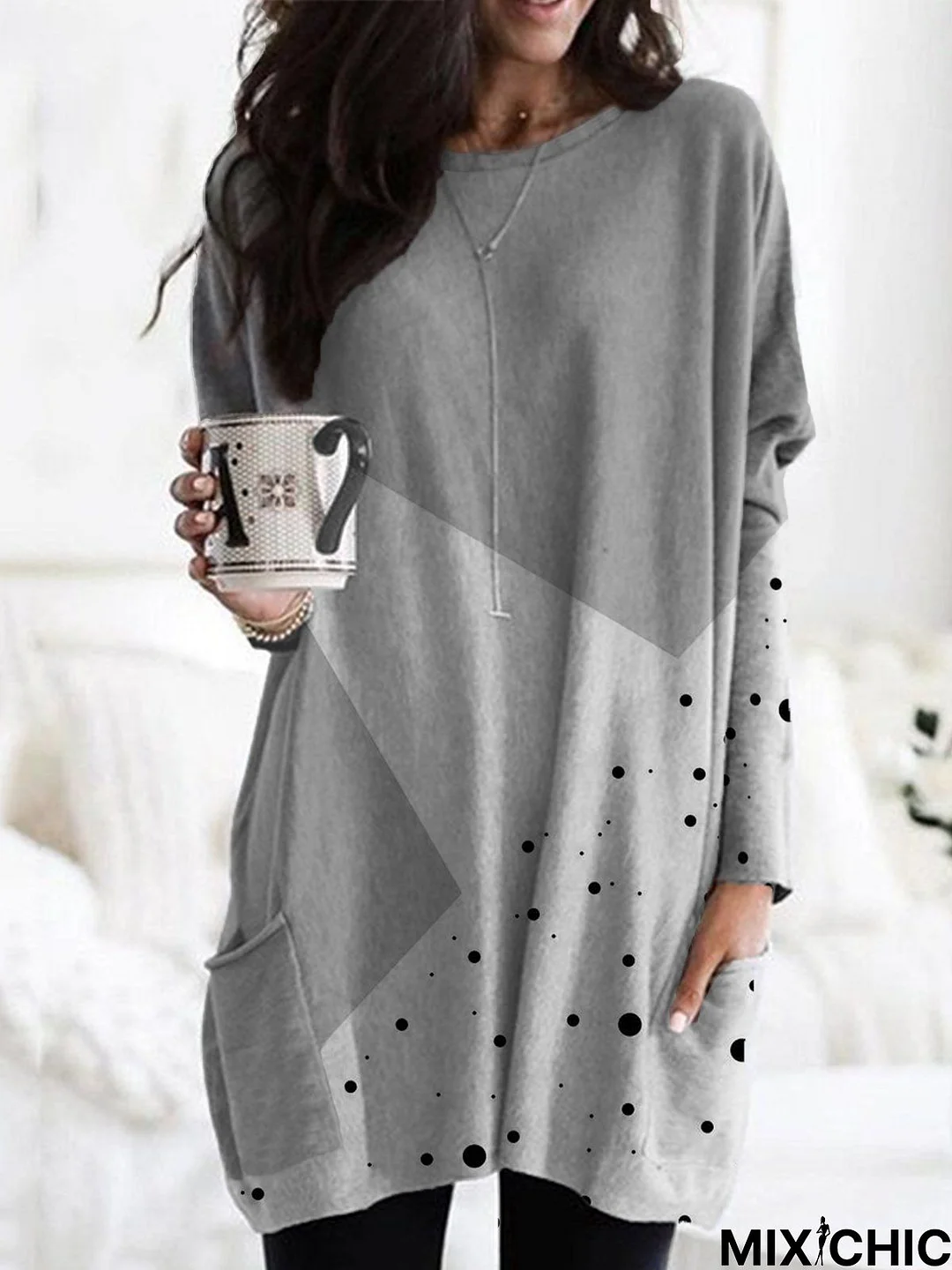 Casual Long Sleeve Crew Neck Printed Top T-shirt