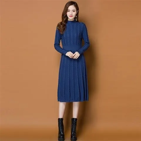 Dress Autumn Dress 2021 New Female Twist Knitted Sweater Skirt Over The Knee Bottom Skirt Autumn And Winter Popular Long Skirt