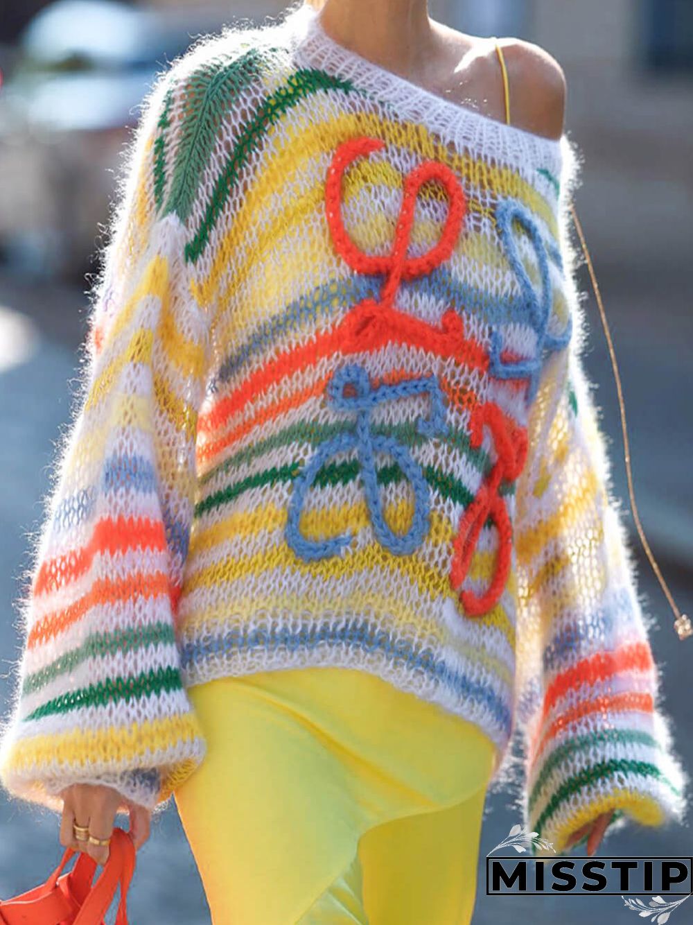 Rainbow Contrast Striped Sweater